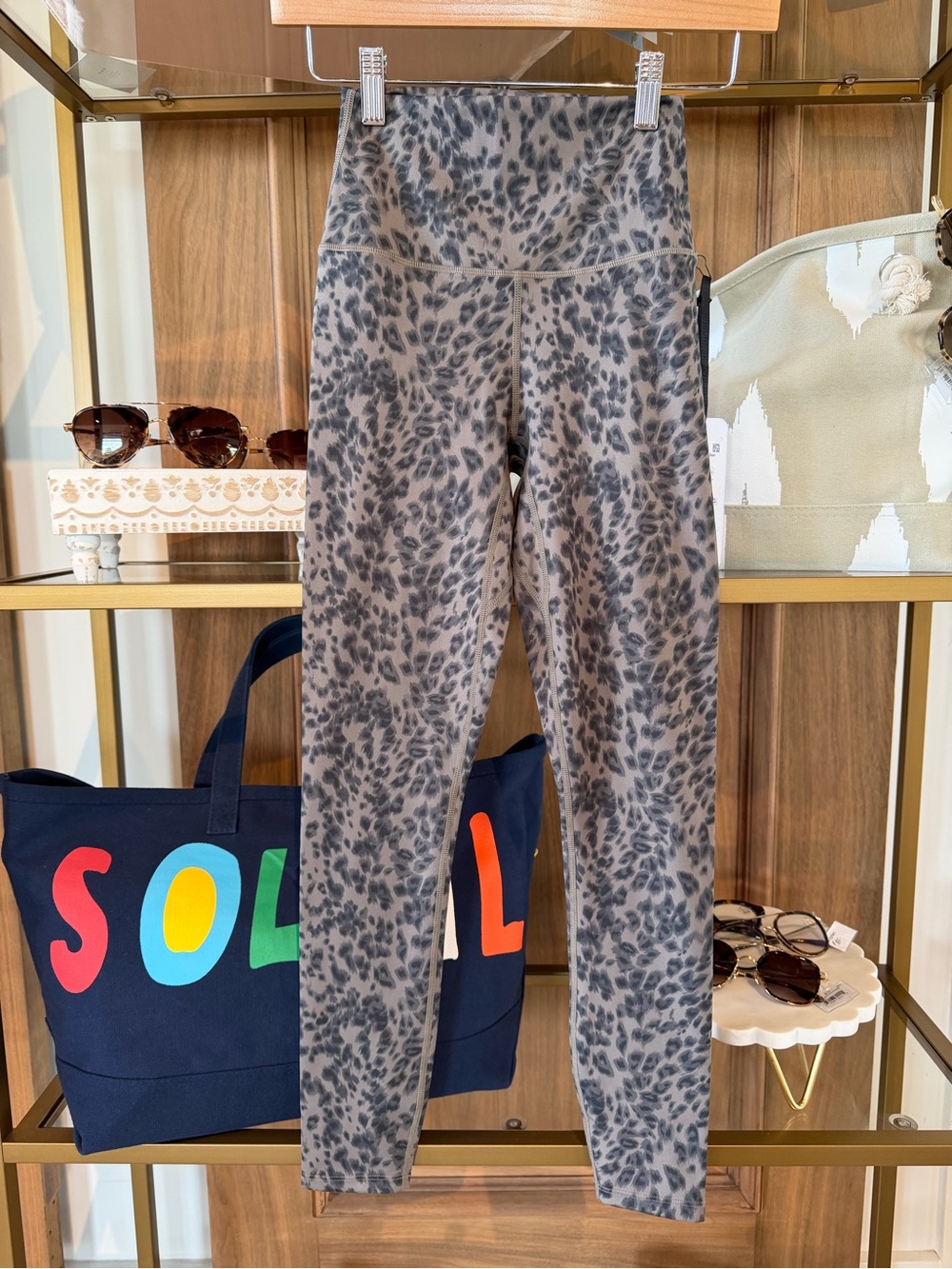 Varley Gray Taupe Leopard-Print Leggings